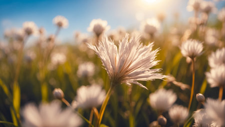 Beautiful summer flowers in a meadow close-up, backgroundの素材