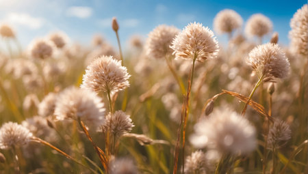 Beautiful summer flowers in a meadow close-up, backgroundの素材