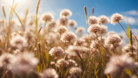 Beautiful summer flowers in a meadow close-up, backgroundの素材