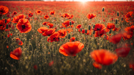 Beautiful field with poppies flowersの素材