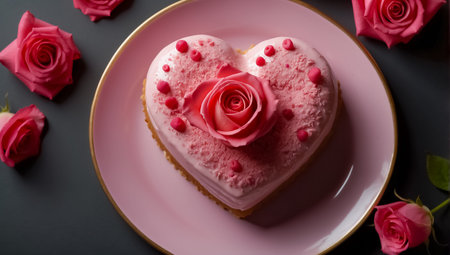 Beautiful heart shaped cake with icing, rose flowerの素材