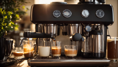 Professional coffee machine in a cafeの素材