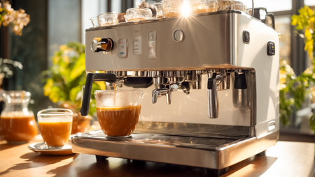 Professional coffee machine in a cafeの素材