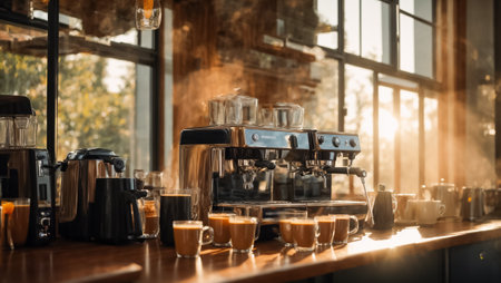 Professional coffee machine in a cafeの素材