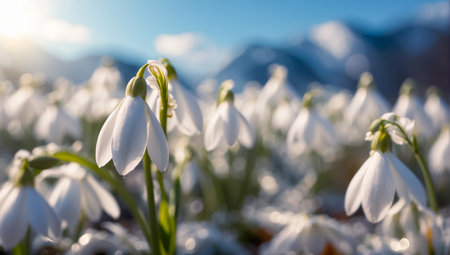 Gorgeous spring flowers snowdrops close upの素材