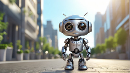 Cute little toy robot on the streetの素材