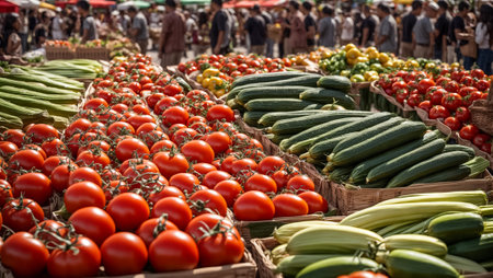 Ripe organic vegetables at the marketの素材
