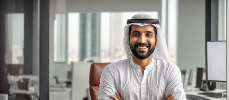 Arab male businessman in traditional clothes in the officeの素材