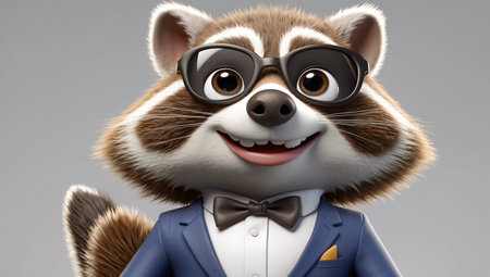 Cute funny cartoon raccoon in a business suit and glassesの素材