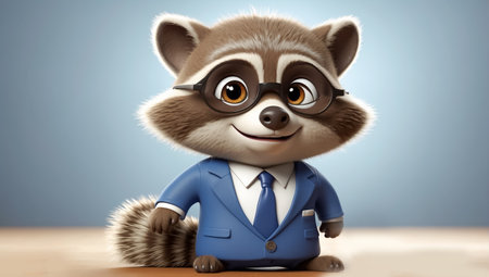 Cute funny cartoon raccoon in a business suit and glassesの素材