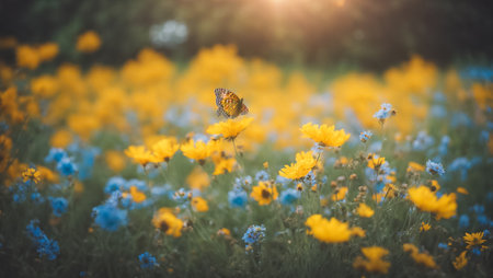 Summer meadow with magnificent flowers, butterflyの素材
