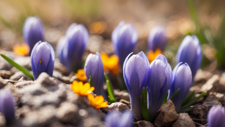 Beautiful spring purple flowers close upの素材