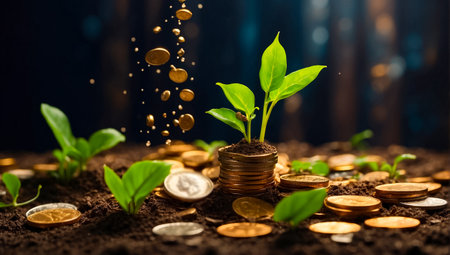 Coins and green sproutsの素材
