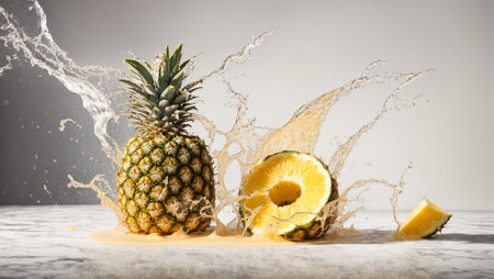 Pineapple with water splashes on a concrete background. Summer concept.の素材