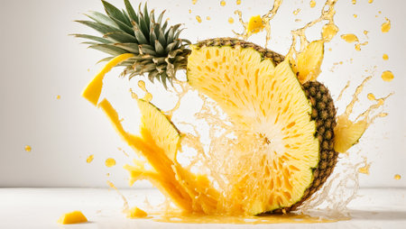 Pineapple with water splashes on a concrete background. Summer concept.の素材