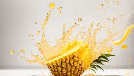 Pineapple with water splashes on a concrete background. Summer concept.の素材