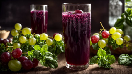 Grape smoothie with fresh berries and mint. Selective focus.の素材