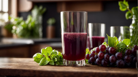 Grape smoothie with fresh berries and mint. Selective focus.の素材