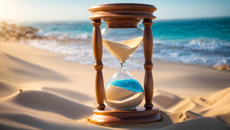Hourglass on the beach. Concept of time management and planning.の素材