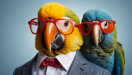 Portrait of a parrot in a business suit and red tieの素材
