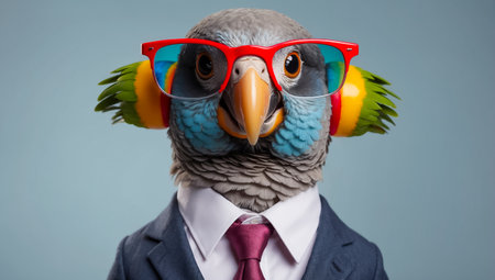 Portrait of a parrot in a business suit and red tieの素材