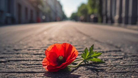 Purple flower on the pavement with a car in the background.の素材