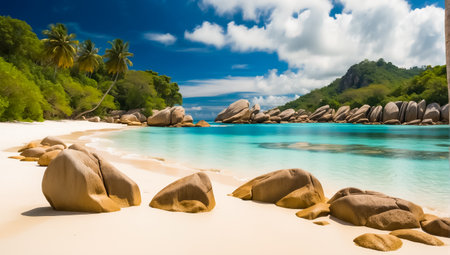 Beautiful beach at Seychelles, Praslin islandの素材