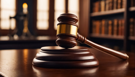 Law theme, mallet of judge, books and scales of justiceの素材