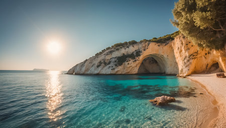 Boat on the coast of Zakynthos island, Greeceの素材