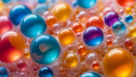 Colorful Soap Foam with Bubbles. Macro Closeupの素材