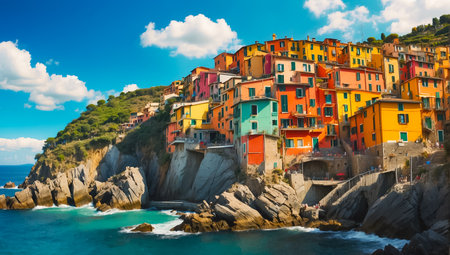 Colorful houses in Manarola, Cinque Terre, Italyの素材