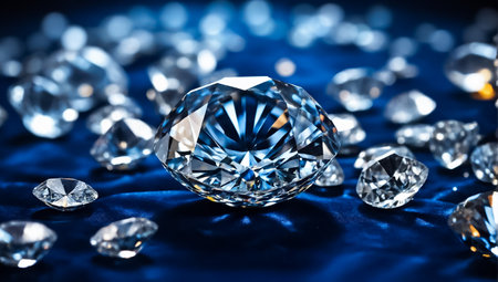 Diamonds on a blue background. Shallow depth of field.の素材