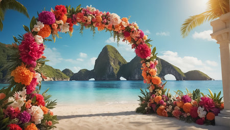 Beautiful wedding arch on the beach. Krabi, Thailand.の素材
