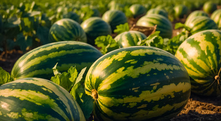Ripe watermelons in the field. Selective focus.の素材