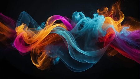 Abstract colorful smoke on black backgroundの素材