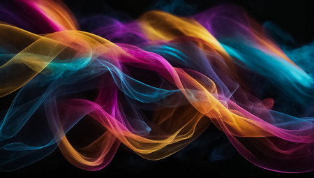 Abstract colorful smoke on black backgroundの素材