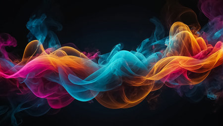 Abstract colorful smoke on black backgroundの素材