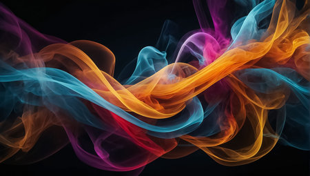 Abstract colorful smoke on black backgroundの素材