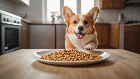 cute dog with dry foodの素材