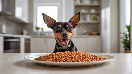 cute dog with dry foodの素材