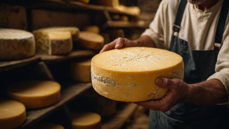 Man's hands with cheeseの素材