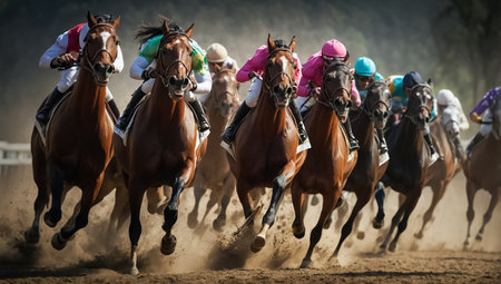 horses with riders at the racesの素材