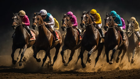 horses with riders at the racesの素材