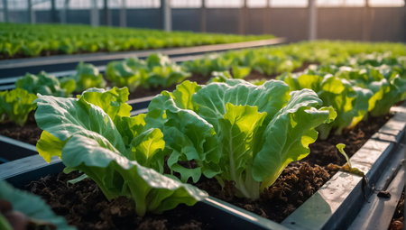 lettuce growing in a greenhouseの素材