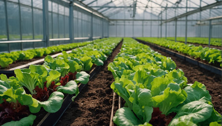 lettuce growing in a greenhouseの素材