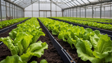 lettuce growing in a greenhouseの素材