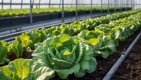 lettuce growing in a greenhouseの素材