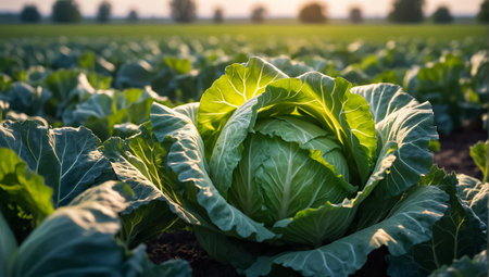 Cabbage growing in a field. Cabbage growing in the fieldの素材