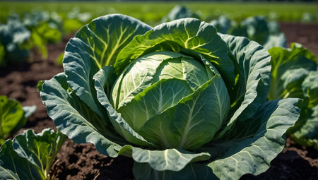 Cabbage growing in a field. Cabbage growing in the fieldの素材