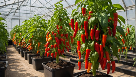 ripe peppers in a greenhouseの素材